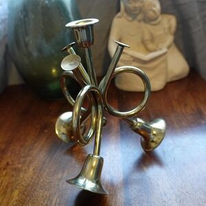 Vintage‎ solid brass horns candleholder
